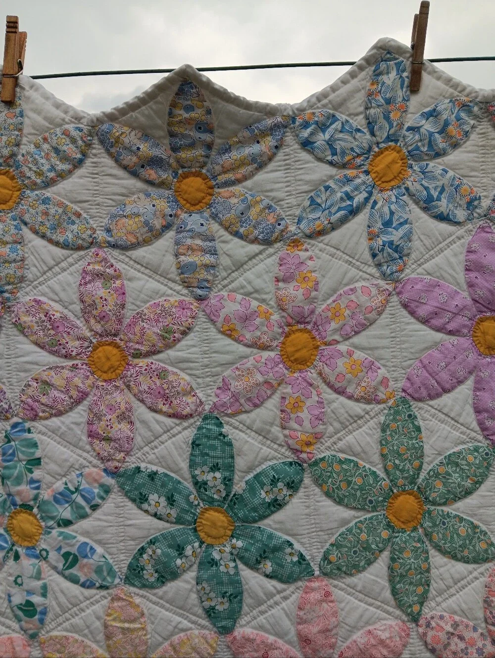 Handmade Floral Patchwork Quilt in Pastel Colors